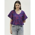 thumbnail image 1 of DressBerry Women's Printed Viscose Rayon Short Flared Sleeves Pleated Crop Top Flared Hem Lightweighted Casual&nbsp;Summer Wear Waist Length Regular Short Blouse, 1 of 7