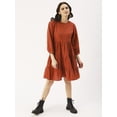 thumbnail image 1 of DressBerry Women’s Solid Cotton Flex Dress 3/4th Long Puffed Sleeves Tiered Above Knee Length Regular Wear Light Weighted Casual Summer Dress, 1 of 7