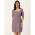 thumbnail image 1 of DressBerry Women's Solid Cotton Flex Dress Casual Summer Tie Up Elbow Sleeves Above Knee Length High Waist Square Neck Buttoned Front Western Style Light Weighted Straight Cut Short Dress, 1 of 7