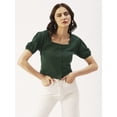 thumbnail image 1 of DressBerry Women’s Solid Cotton Flex Square Neck Top Front Buttoned Short Puffed Sleeves Waist Length Party Wear Light Weighted Casual Summer Top, 1 of 7