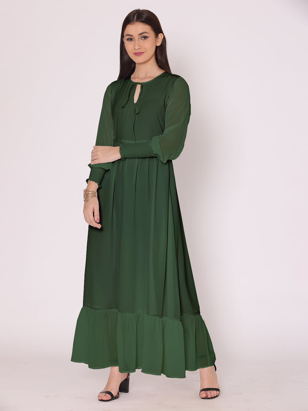 DressBerry Women's Solid Floor Length Georgette Dress Puff Sleeves Tiered Summer Wear Flared Maxi Dress - Walmart.com DressBerry Women's Solid Floor Length Georgette Dress Puff Sleeves Tiered Summer Wear Flared Maxi Dress - Walmart.com