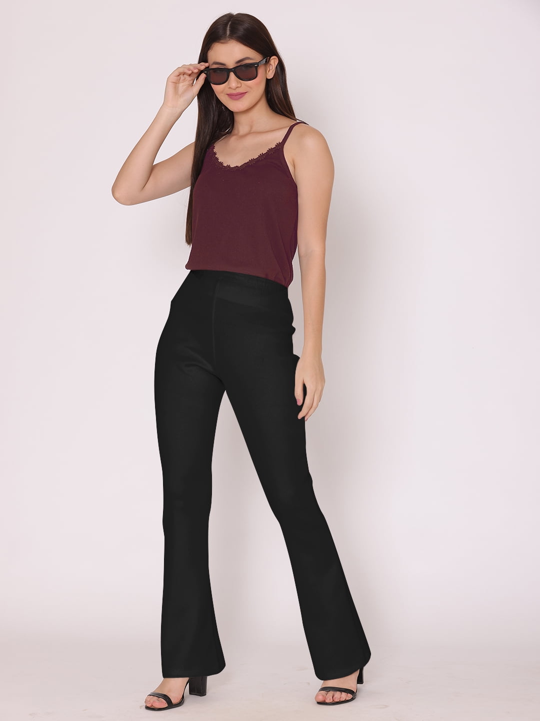 DressBerry Women s Solid High Waist Trousers Floor Length Wide Bottom Skin Tight Pants All Seasons Body Fitted Long Lower