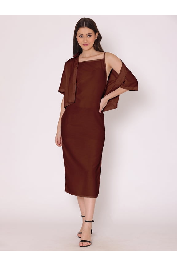 Women's Solid Mini Co-Ord Dress Sleeveless Calf Length Buttoned Beach Party All Purpose Summer Wear Midi Dress