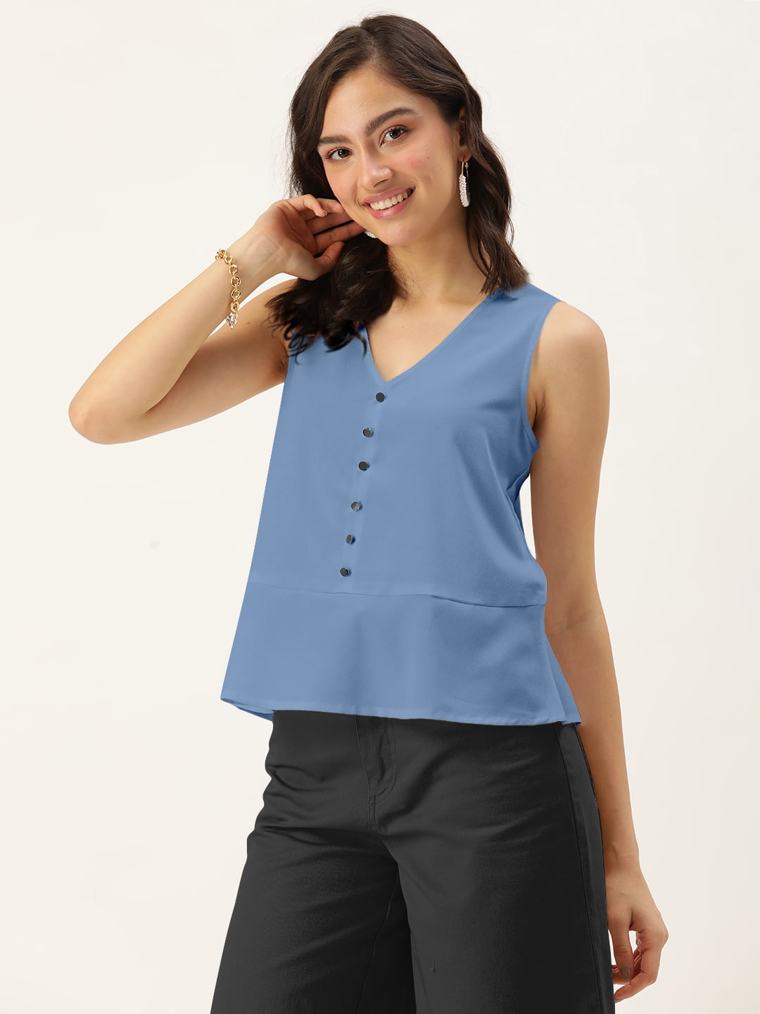 DressBerry Women's Printed Poly Crepe Top Casual Summer Sleeveless