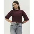 thumbnail image 1 of DressBerry Women's Solid Poly Georgette High Neck Crop Top 3/4th Puffed Sleeves Buttoned Back Closure Casual&nbsp;Summer Wear High Waist Short Regular Blouse, 1 of 7