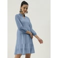 thumbnail image 1 of DressBerry Women’s Solid Poly Georgette Mandarin Collar Long Balloon Sleeves Light Weighted Tiered Hem Above Knee Length Casual&nbsp;Summerwear Beachwear Partywear All Purpose One Piece Dress, 1 of 7