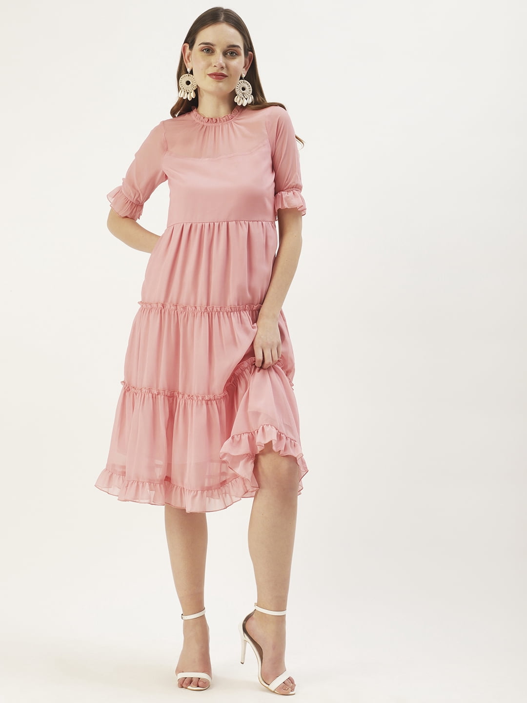 Georgette Dress Light Pink Knee Length Dress Emilia Georgette Kids Dress Pink Needle Thread Georgette Dress Light Pink Knee Length Dress Emilia Georgette Kids Dress Pink Needle Thread