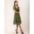 thumbnail image 1 of DressBerry Women's Solid Poly Georgette Square Neck Tiered Dress Short Puffed Sleeves Knee Length Smocked Front Casual&nbsp;Summer Wear Midi Length Light Weighted Wavy Party Wear Dress, 1 of 1