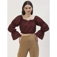 thumbnail image 1 of DressBerry Women's Solid Poly Rayon Square Neck Ruffled Border Cropped Blouse Long Balloon Sleeves Casual&nbsp;Summer Wear Above Waist Length Regular Short Top, 1 of 7