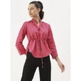 thumbnail image 1 of DressBerry Women's Solid Viscose Rayon V Neck Top Clinched Waist Long Sleeves with Waist Tie-Ups High Low Hem Casual&nbsp;Summer Wear Waist Length Regular Top, 1 of 7