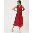 thumbnail image 1 of DressBerry Women’s Solid Rayon Crepe Round Neck Sleeveless Dress Tiered Calf Length with Adjustable Front Drawstrings Regular Wear Light Weighted Casual Summer Dress, 1 of 7