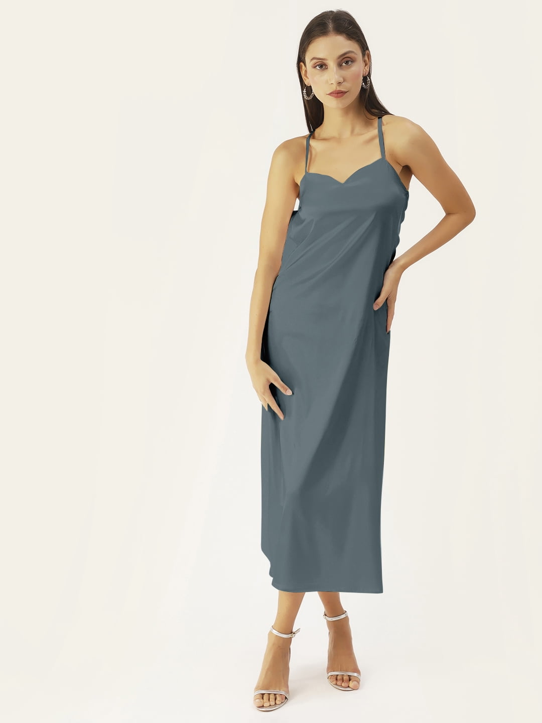 DressBerry Women's Solid Satin Ankle Length Dress Loose Fit Sleeveless  Light Weighted Sweetheart Neck Wear Casual Summer Wear Dress - Walmart.com