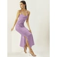 thumbnail image 1 of DressBerry Women's Solid Satin Ankle Length Dress Strappy Shoulders Sleeveless High Rise Round Neck Single Side Slit Western Style Gown Dress, 1 of 7