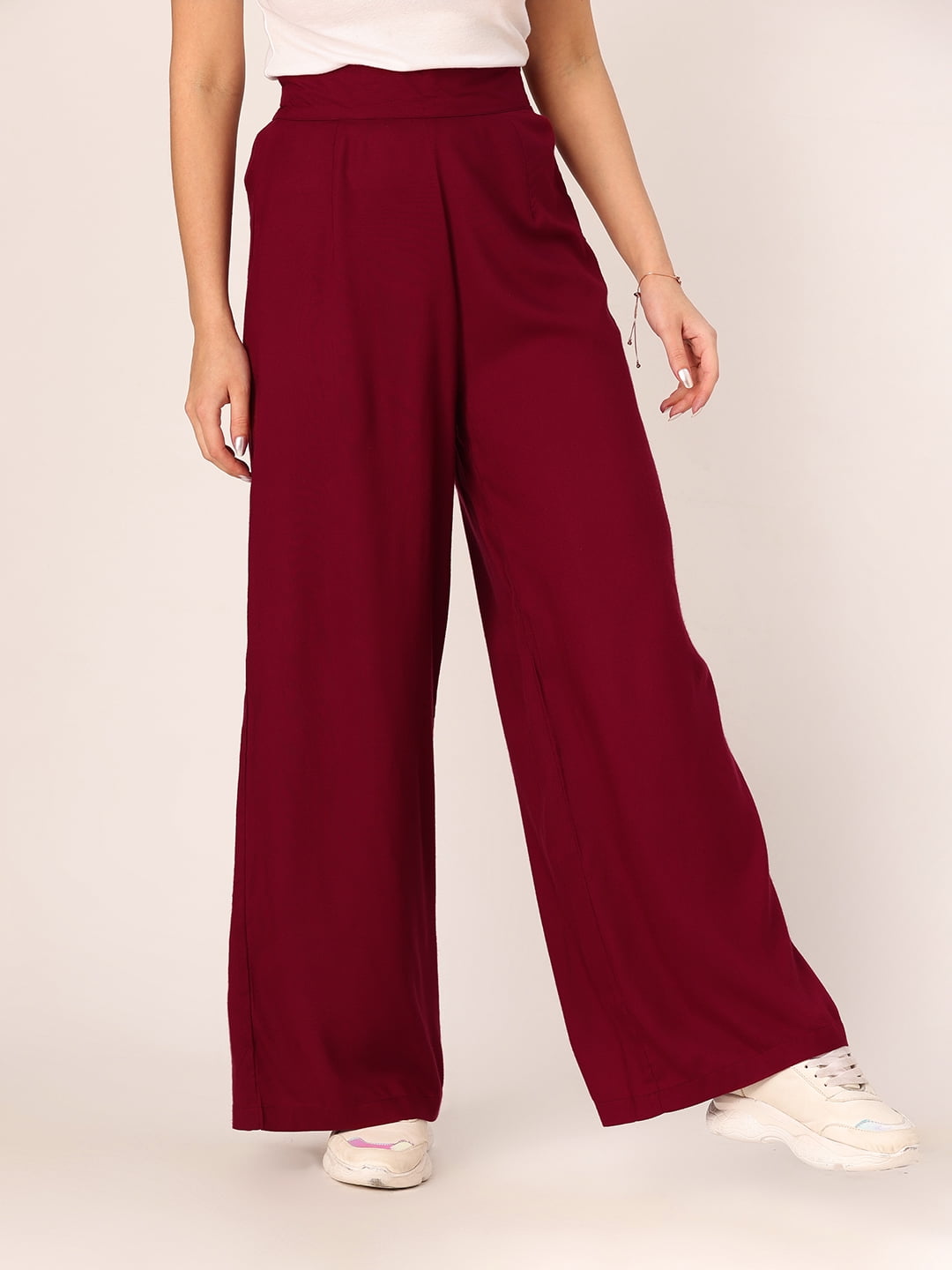 Buy DressBerry DressBerry Women Mustard Yellow Flared Pleated Trousers with  Belt at Redfynd