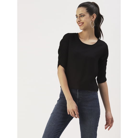 DressBerry Women’s Solid Viscose Rayon Top Round Neck 3/4th Sleeves Waist Length Regular Wear Light Weighted Casual Summer Shirt