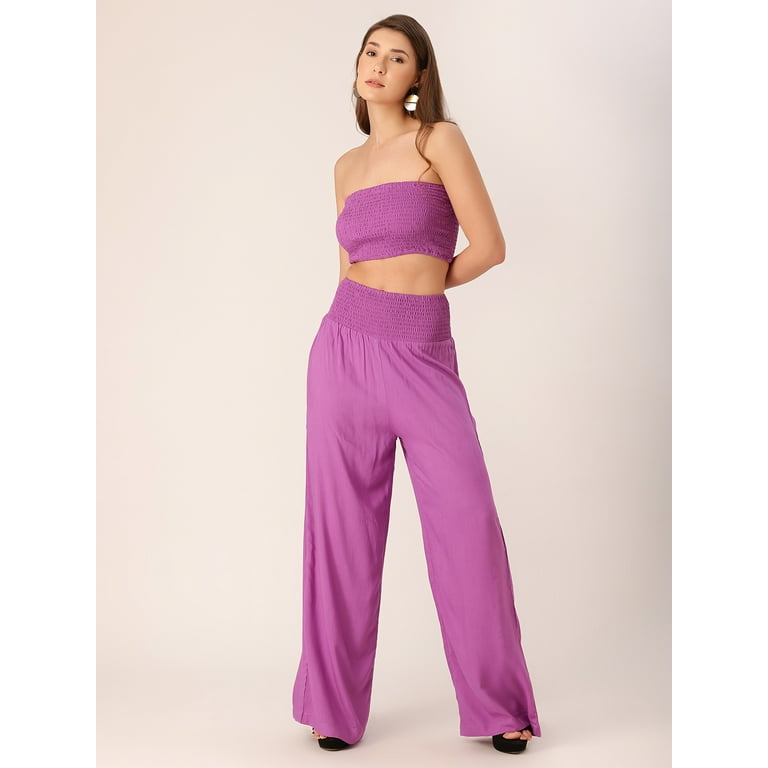 DressBerry Women's Solid Viscose Rayon Tube Top and Pants 2 PC Co-ord Set  Tube Top Long Palazzo Pants Elastic Waist Casual Summer Wear Light Weighted