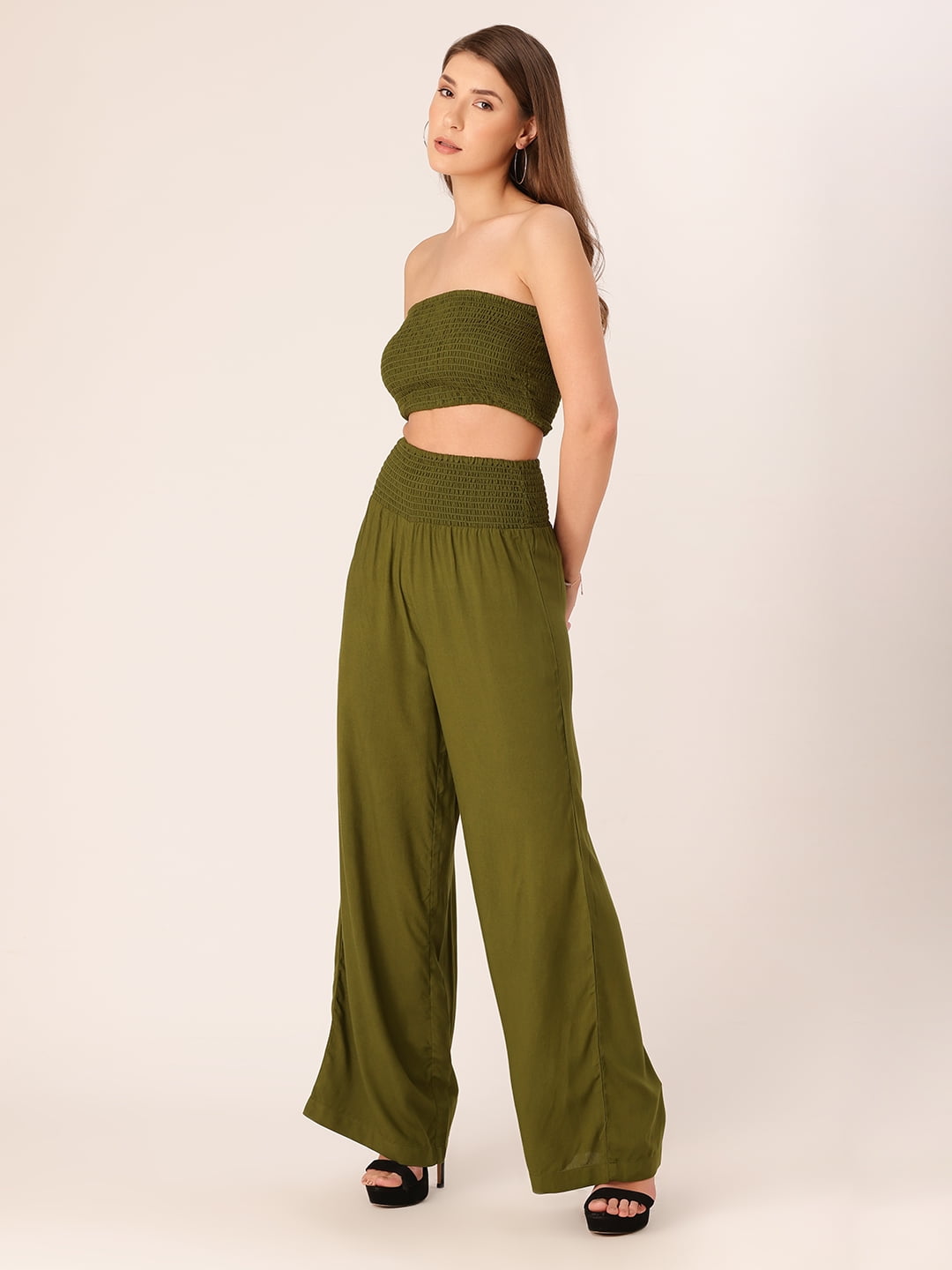 DressBerry Women's Solid Viscose Rayon Tube Top and Pants 2 PC Co-ord Set  Tube Top Long Palazzo Pants Elastic Waist Casual Summer Wear Light  Weighted Top Bottom Party Wear Set 