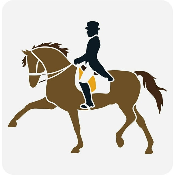 Dressage Horse with Rider Painting Stencil 11.8x11.8inch Horse and Prince Drawing Template Reusable Plastic Hollow Out Stencils for Painting on Wall Wood Furniture Scrapbooking