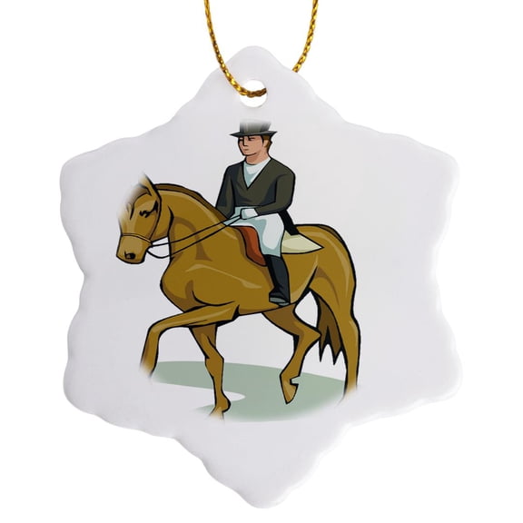 3drose, Dressage Rider Proud Horse, 3 inch Snowflake Porcelain Ornament