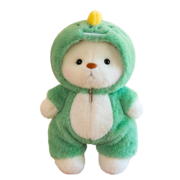 Dressed Teddy Bear Plush Toy with Movable Joints and Removable Green Dinosaur Costume for Imaginative Play, 12 Inch