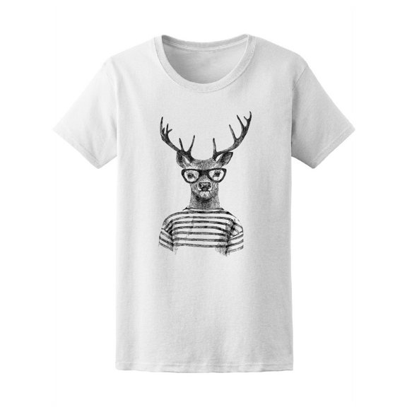 Dressed Up Deer In Hipster Style T-Shirt Women -Image by Shutterstock, Female Medium