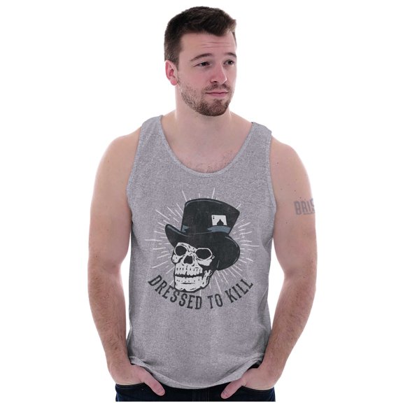 Dressed to Kill Skull Top Hat Tattoo Plus Size Graphic Tank Top Brisco Brands 2X