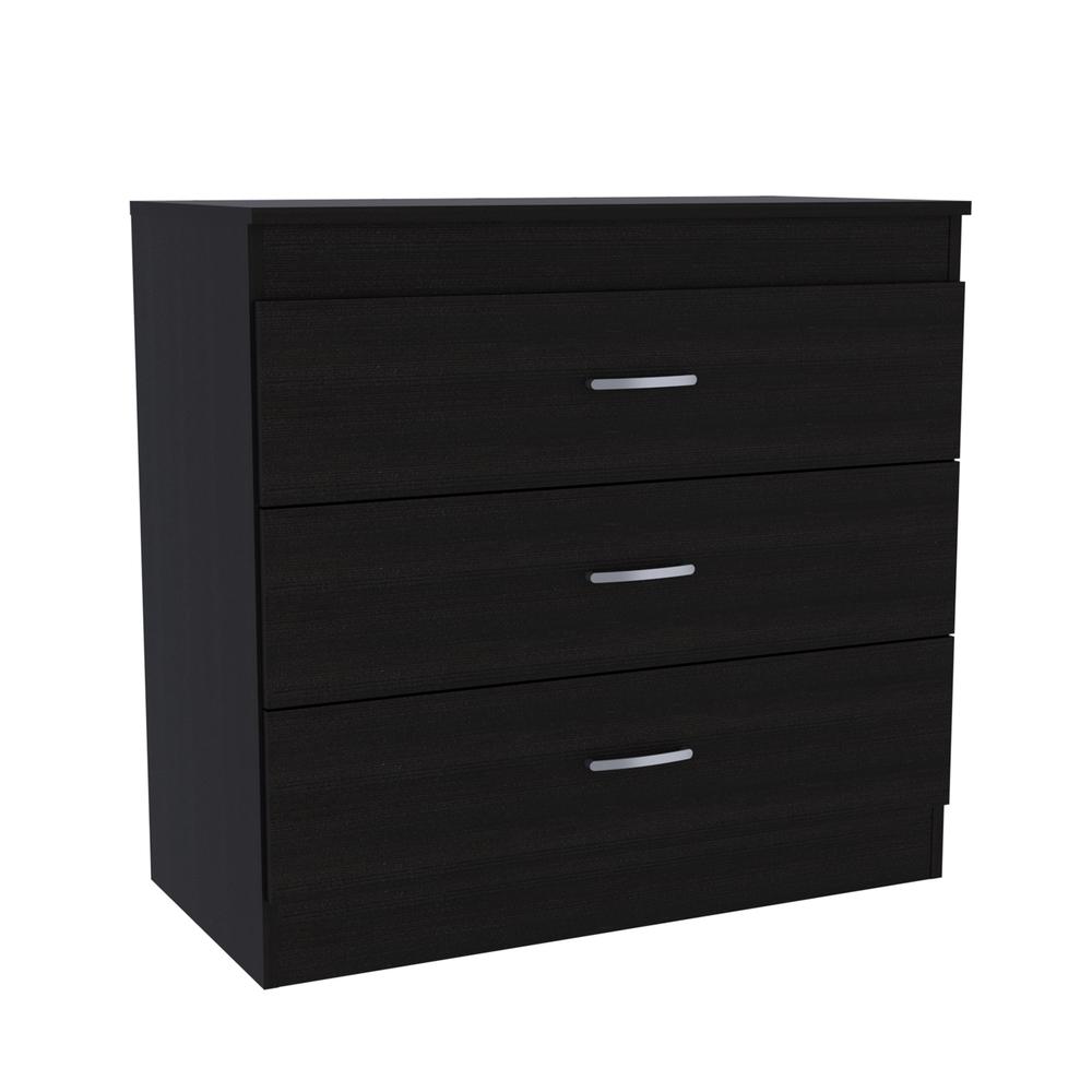 Dresser 3 Drawers Metal Hardware Superior Top Black Wengue Engineered Wood