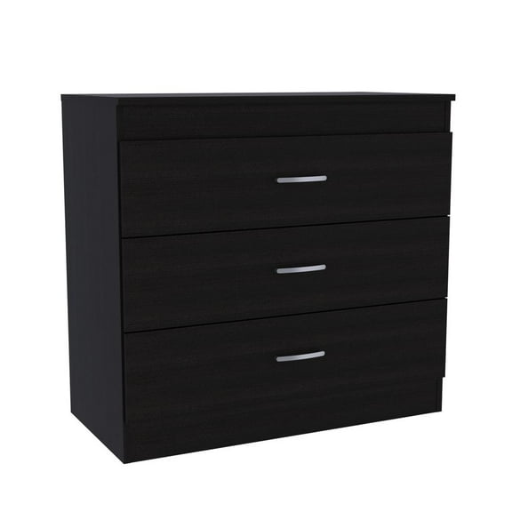 DEPOT E-SHOP Zurich Three Drawers Dresser, Metal Hardware, Superior Top, Black