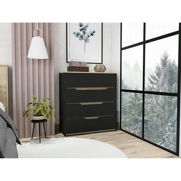 Dresser: 4 Drawers, Superior Top - Transform Your Bedroom In Black / Oak Dresser With And Drawers Storage