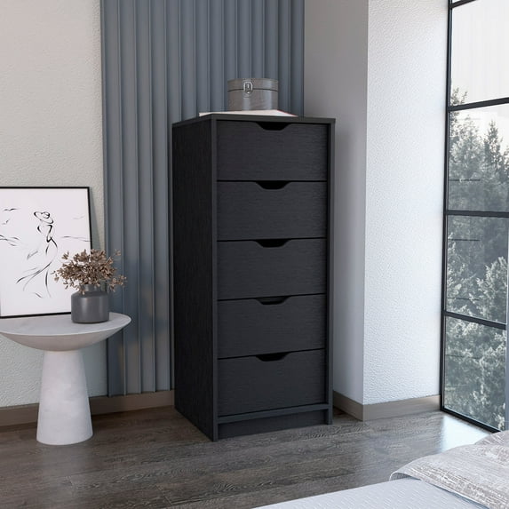 Dresser 42"H, 5 Drawers , Slim Storage Chest of Drawers, Black