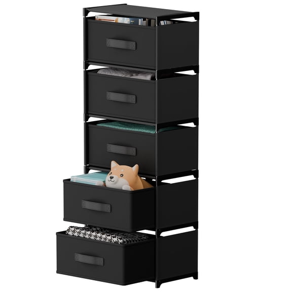 BAOKALER Fabric Dressers for Bedroom with 5 Drawers, Multifunctional Bedroom Storage Cabinet Drawers for Clothes, Small Kids Dresser for Living Room, Hallway, Black