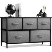 Dresser with 5 Drawers,Hengu Storage Chest Organizer Unit with Steel Frame, Wood Top, Easy Pull Fabric Bins for Bedroom Furniture, Hallway, Closet & Office Organization,Gray