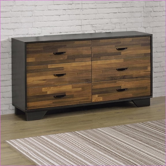 Dresser, 6-Drawer Contemporary Walnut & Black | Particle Board