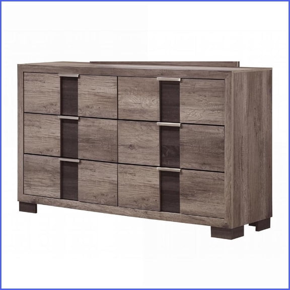 Dresser, 6-Drawer Contemporary with Metal Knobs | Brown Finish | Wood Construction