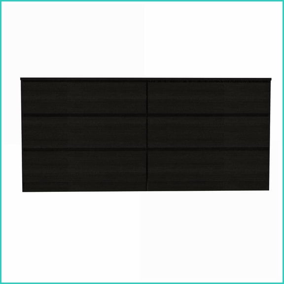 Dresser 6-Drawer Double 60.4” Wide Bedroom Storage | Black | Particle Board