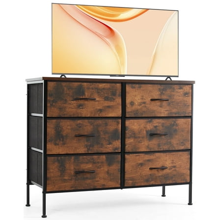 CONCETTA 6-Drawer Fabric Dresser Storage Chest for Bedroom, Closet, Storage Furniture for Adults, Rustic Brown