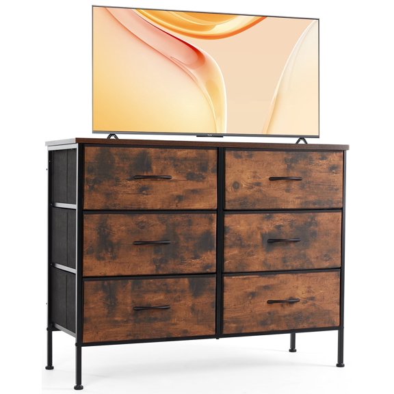 CONCETTA 6-Drawer Fabric Dresser Storage Chest for Bedroom, Closet, Storage Furniture for Adults, Rustic Brown