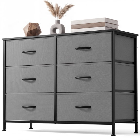 CONCETTA 6-Drawer Fabric Dresser Storage Chest for Bedroom, Closet, Storage Furniture for Adults, Gray