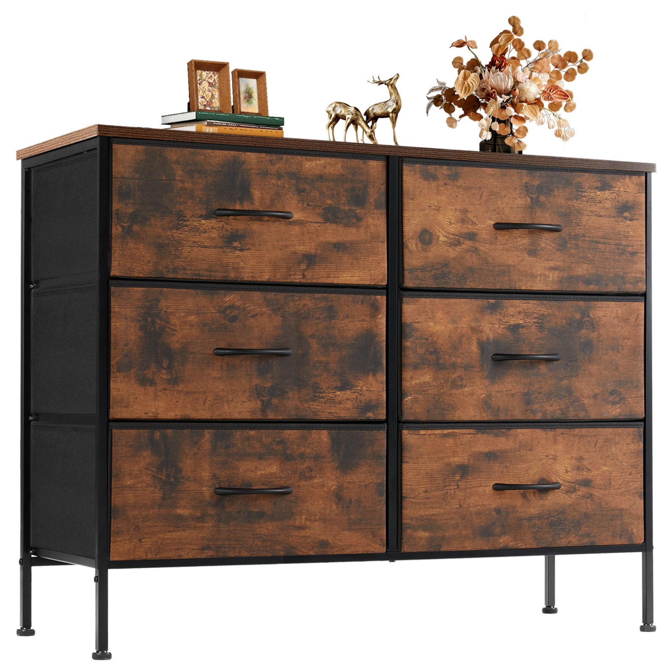 CONCETTA 6-Drawer Fabric Dresser Storage Chest for Bedroom, Closet, Storage Furniture for Adults, Rustic Brown