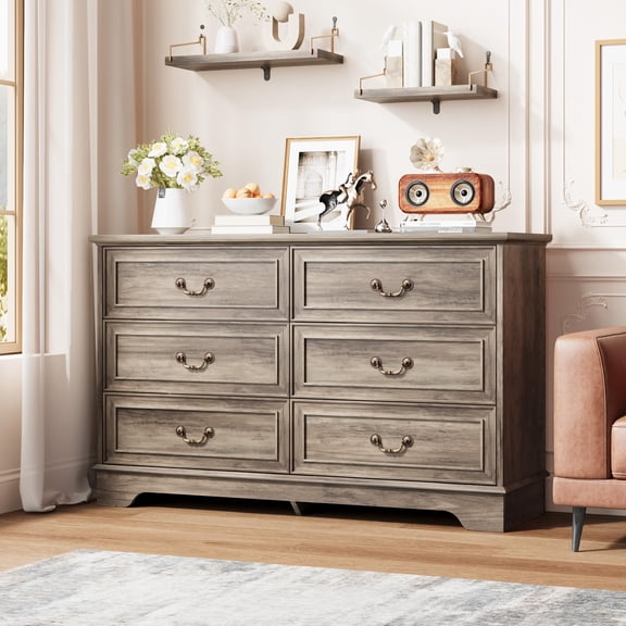 Dresser 6 Drawer Vintage Wood Chest Storage Organizer