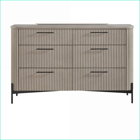 Dresser, 6 Drawer with Reeded Fronts - Taupe | Solid Wood+MDF