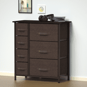 Dresser with 7 Drawers,Hengu Fabric Storage Tower,Organizer Unit for Living Room, Hallway - Sturdy Steel Frame, Wooden Top & Easy Pull Fabric Bins,Brown
