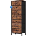 thumbnail image 1 of Dresser with 7 Drawers,Tall Chest of Drawers Industrial Fabric Dresser for Bedroom,Vertical Storage Tower Bedside Furniture in Living Room,Closet,Entryway-Sturdy Steel Frame(Rustic Brown), 1 of 18