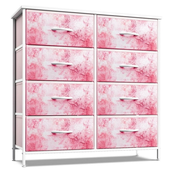 Dresser with 8 Drawers - Furniture Storage Chest Tower Unit for Bedroom, Hallway, Closet, Office Organization - Steel Frame, Wood Top, Easy Pull Fabric Bins (8-Drawer, Pink) Tie Dye Pink