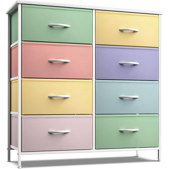 Dresser with 8 Drawers - Furniture Storage Chest Tower Unit for Bedroom, Hallway, Closet, Office Organization - Steel Frame, Wood Top, Tie-dye Fabric Bins (Pastel 1)
