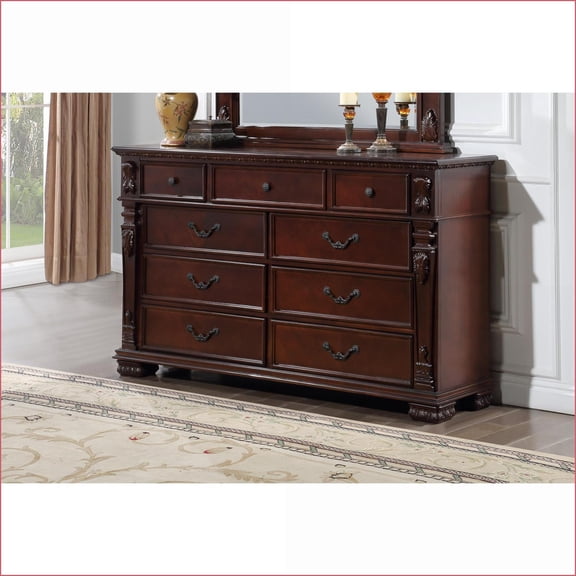 Dressers 9 Drawer Traditional Cherry Wood Veneer | Cherry | Wood