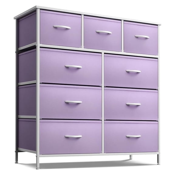 Dresser with 9 Drawers - Furniture Storage Chest Tower Unit for Bedroom, Hallway, Closet, Office Organization - Steel Frame, Wood Top, Fabric Bins (, Solid)