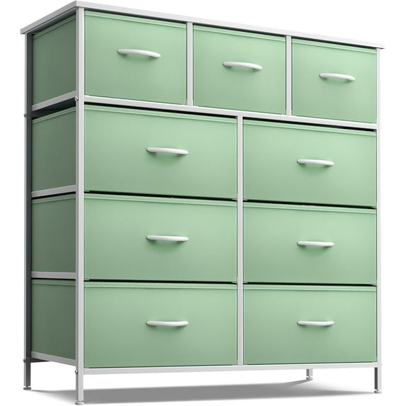 Dresser with 9 Drawers - Furniture Storage Chest Tower Unit for Bedroom, Hallway, Closet, Office Organization - Steel Frame, Wood Top, Fabric Bins (Teal, Solid)