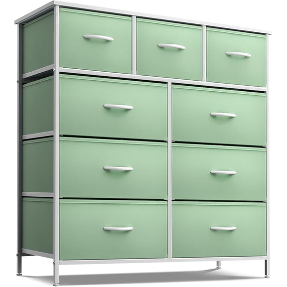 Dresser with 9 Drawers - Furniture Storage Chest Tower Unit for Bedroom, Hallway, Closet, Office Organization - Steel Frame, Wood Top, Fabric Bins (Teal, Solid)