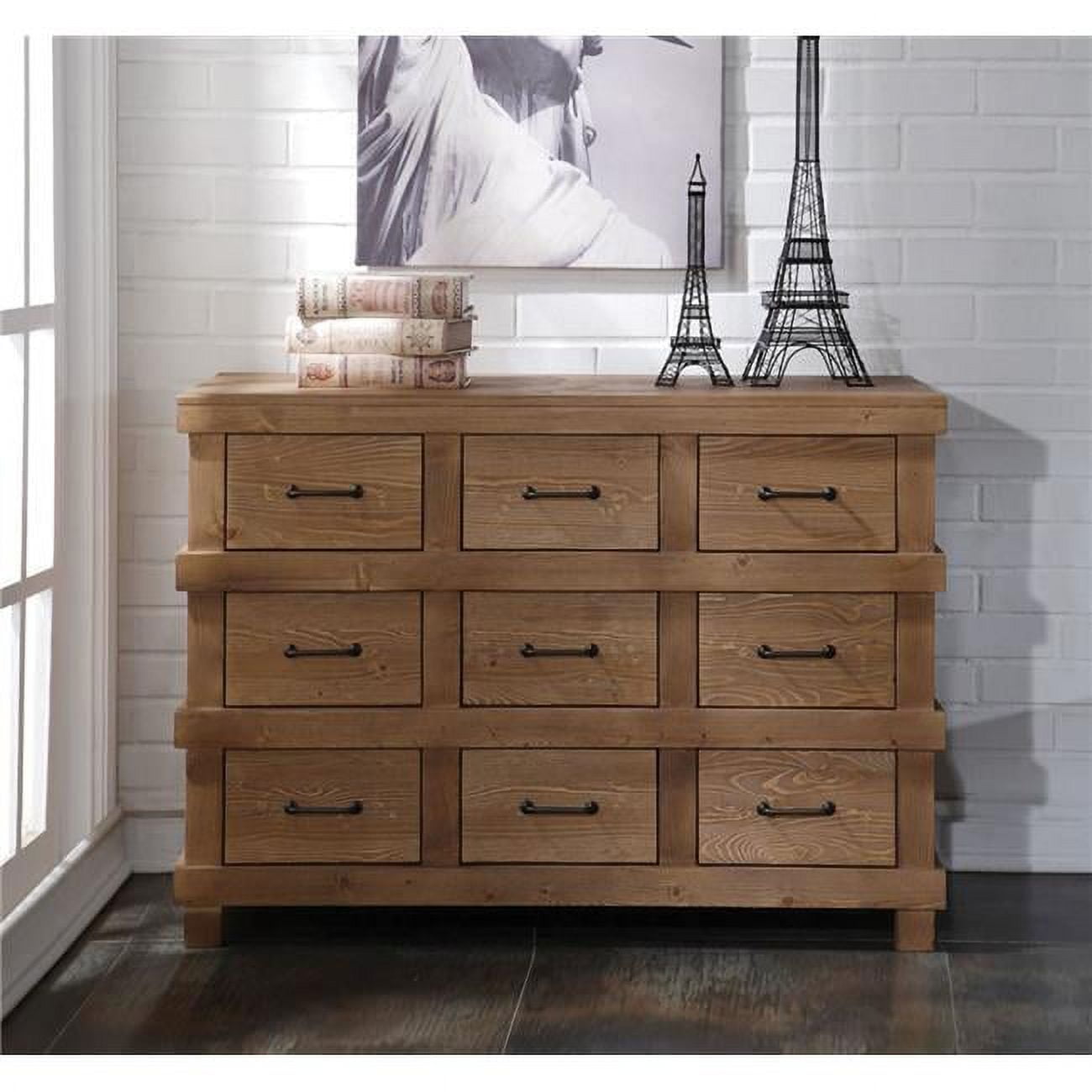 【送料無料】３点セット/ Vintage Style Dresser Dresser, Antique Oak - Pine Wood (New Zealand), Antique Oak